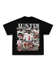 JUSTIN FIELDS - OSU TEE Print Short Sleeve T-Shirt Menswear Top Crewneck Underwear Tshirt Streetwear Man Tropical Shortsleeve Round Neck halloween t-shirt