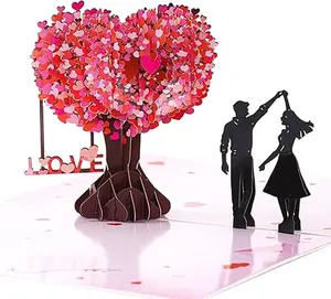 3D Pop-Up Romantic Card, Heart Tree with Love Couple, Ideal for Anniversary, Valentine’s, Birthday, Wedding, Mother’s Day, 6"x8"