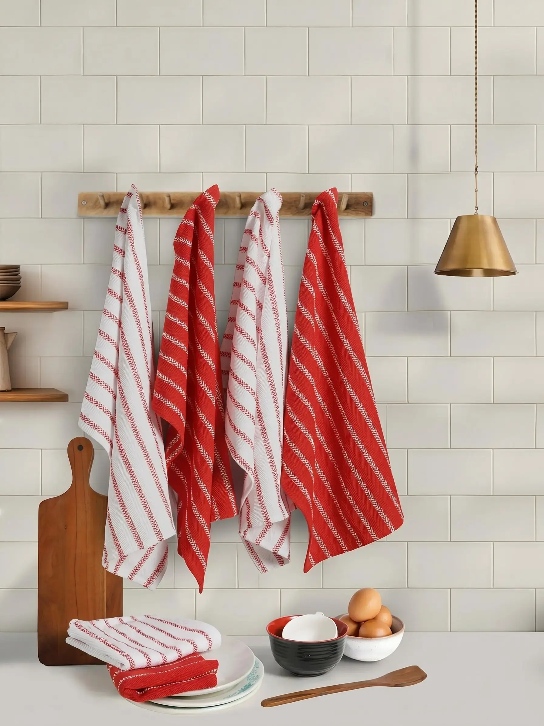 Cotton Stripe Cleaning Pack Kitchen Linens Set - Multipurpose, Absorbent Cloths (Hand Towels, Dish Towels, Dishcloths, Hand Napkins) with Soft, Quick-Drying, Reusable, Durable Qualities, Ideal Home Supplies Gift