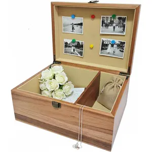 Wooden Keepsake Box, Large Acacia Storage Box with  Photo Display,Decorative Wooden Box with Felted Protection,Memory Storage Box for Photos,Letters,,Crafts,Time Capsule,11"x8.5"x5"
