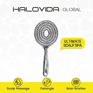 HALOVIDA Anti-Static Hollow Round Bristle Brush - Massaging Design for Enhanced Volume, Reduces Heat Damage, Perfect for Quick Drying and Voluminous Styling