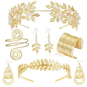 Greek goddess jewelry set with golden headband, earrings, pendant, and bracelet