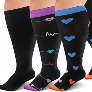 3 Pairs Wide Calf Socks for Women&Men Plus Size Large Support Stockings,Sports Socks Mixed Pattern Breathable Knee High Socks for Women & Men,Summer Sports Socks for Athletic,Soccer,Daily,Running