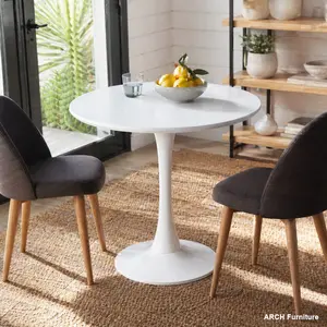 31.5 in Sturdy White Tulip Dining Table - MDF Top, Pedestal Base, Easy Setup - Mid-Century 2-4 People Apartment Furniture for Kitchen, Living Room