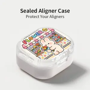 Cute Flower Shop Rabbit Print Aligner Case, Sealed Leak-Proof Orthodontic Retainer Box, Portable Dust-Proof Storage for Students Adults Travel