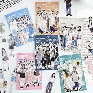 120 Korean ins boy girl character handbook stickers Cute light retro style Hard cassette tape DIY decorative scrapbook material sticker pack