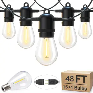 S14 series 30FT/48FT dimmable LED outdoor light string, retro Edison shatterproof light bulb, commercial grade waterproof, garden decorative light