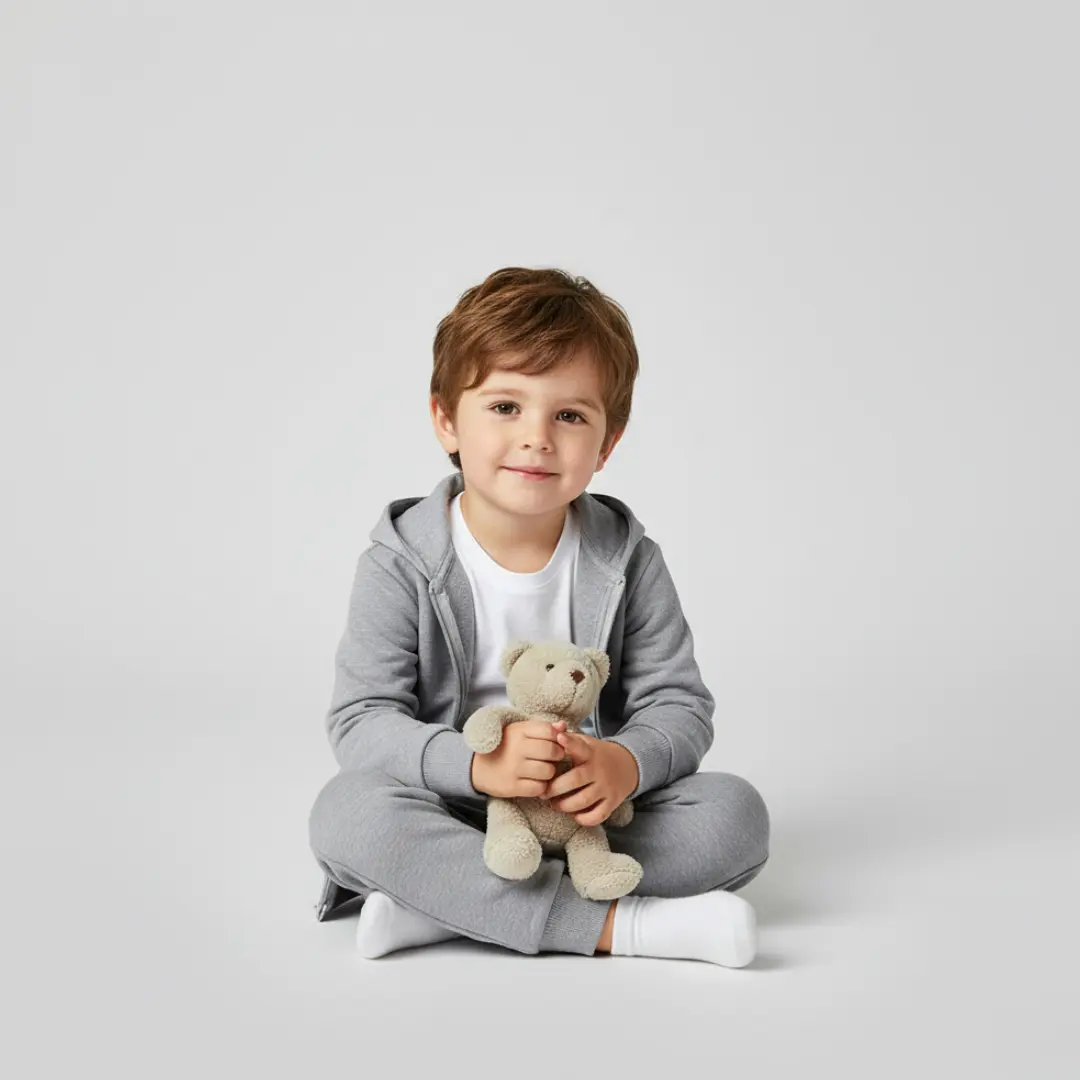Organic Cotton Full-Zip Tracksuit for Kids - GOTS Certified Hoodie & Sweatpants Set, Soft French Terry, Adjustable Waist, Kangaroo Pocket, Casual Everyday Wear