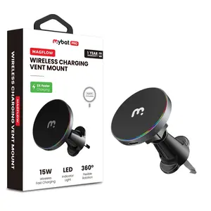MyBat Pro MagFlow Wireless Charging Vent Mount - Black, 15W Fast Charging, 360° Flexible Rotation, LED Indicator, Compatible with Various Devices