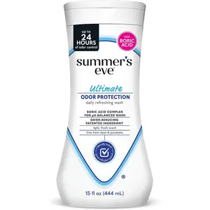Summer's Eve Ultimate Odor Protection Daily Feminine Wash pH-Balanced Formula with Boric Acid for 24H Odor Control 15 Fl Oz Hypoallergenic Body Wash for Women - Cleansing, Cosmetic