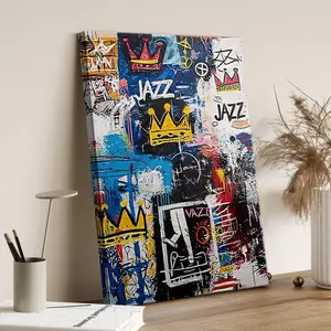 Basquiat Inspired Face Canvas Abstract Street Art with Crown