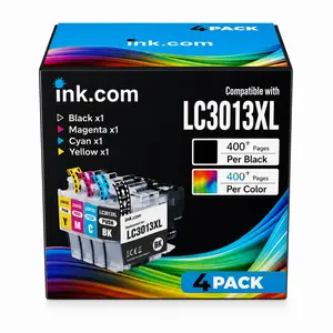 Ink.com LC3013XL High-Yield Ink Cartridges, 4-Pack Compatible with Brother MFC Series Printers (J491DW, J497DW, J690DW, J895DW)
