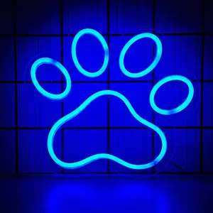 Blue Dog Paw Print Neon Sign, 9.8*8.6 Inch Dog Paw Shaped Neon Lights for Home Wall Decoration, USB Powered LED Sign with Dimmer Switch Brightness Adjustable for Kid's Bedroom Living Room Pets Shop Decor, Birthday Christmas Gifts for Boys Girls
