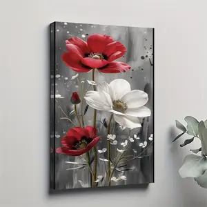 1 exquisite 2D red poppy oil painting, poster, wall decoration, suitable for living room, dining room, garage, office, bar, courtyard, decorative painting, solid wood frame, size 11.81inch * 17.72inch