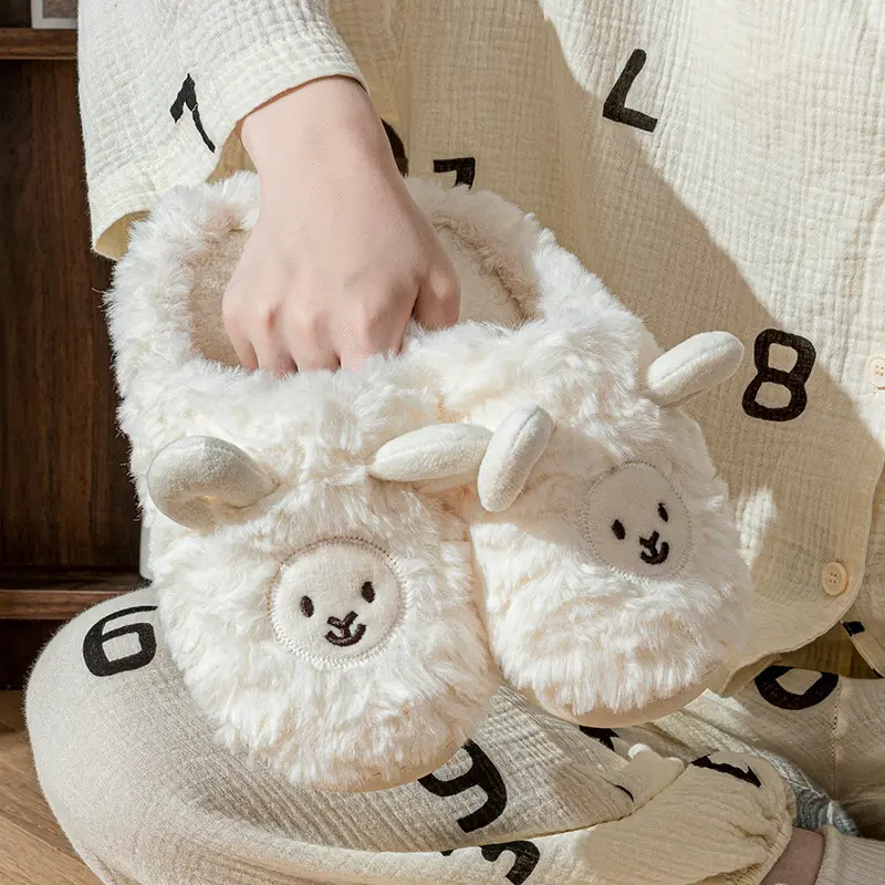 Cute Lamb Cotton Slippers - Women's Indoor Slippers, Fleece-Lined Cotton Slippers, Men's Warm Slippers, Postpartum Slippers, Women's Closed-Toe Slippers