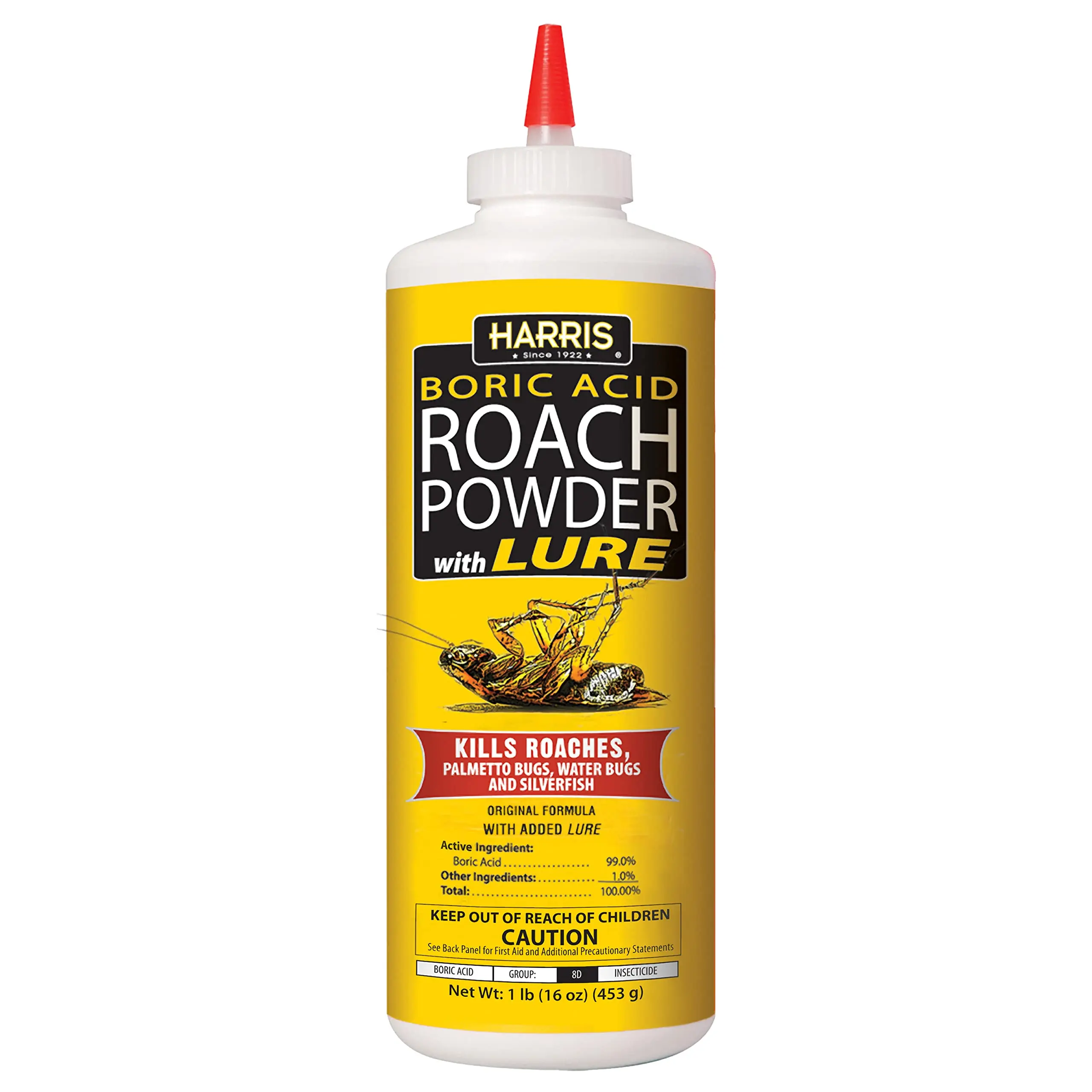 16 oz Boric Acid Roach & Silverfish Killer Powder with Food Lure, Long-Lasting Indoor Insect Control for Roaches, Waterbugs & Palmetto Bugs