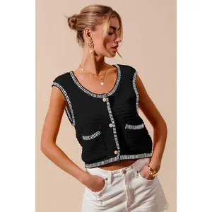 SO ME Textured Sweater Vest Top With Pockets