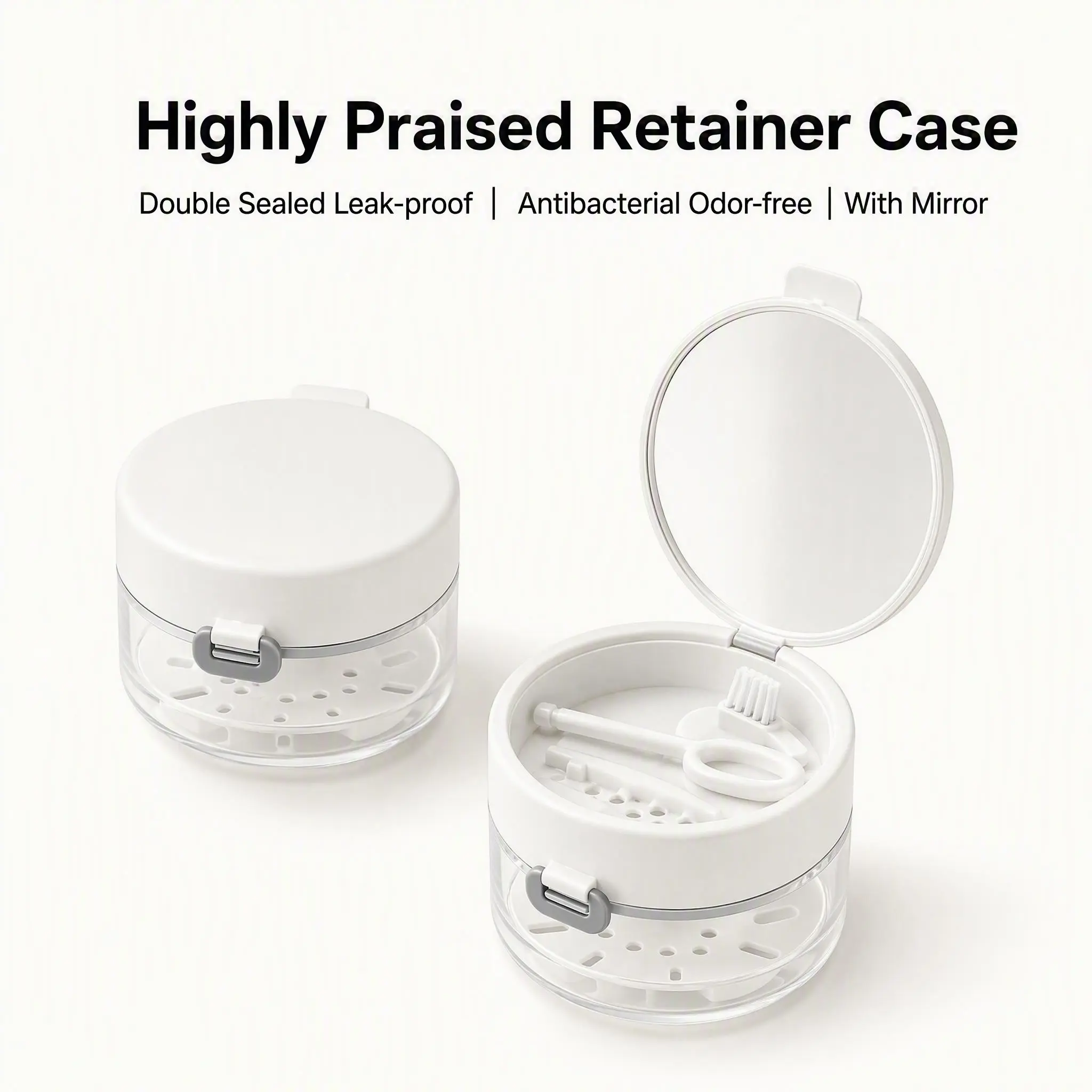 3-in-1 Plastic Orthodontic Retainer Case - Leak-Proof Lid, Removable Soaking & Drain Basket, Portable Lightweight Holder for Camping, Travel, Outdoor Tableware Storage