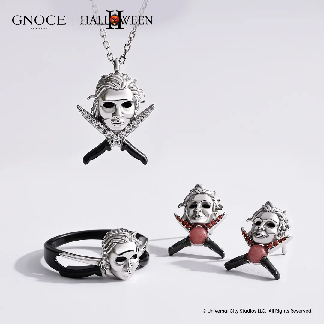 GNOCE S925 Sterling Silver Halloween Jewelry Set Pack for Female, 3-Piece Spooky Horror Character Gift for Women, Michael Myers, Gothic, Striking Piece, Charming Accessory, Horror Film, Any Occasion, 3-Pieces, Mom
