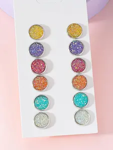 Colorful Glitter Round Shaped Stud Earrings, Earrings Set, Fashionable Jewelry for Women & Girls, Trendy All-match & Exquisite Jewelry for Birthday Gift