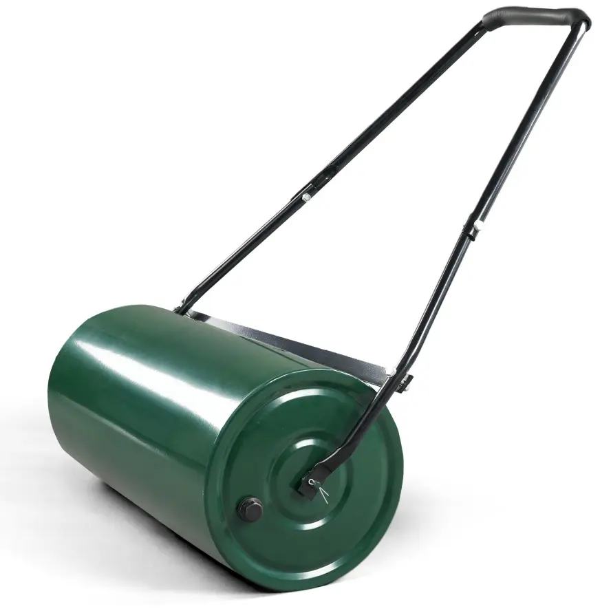 24 Inch Heavy Duty Steel Lawn Roller, Fillable Garden Yard Roller with Water or Sand, U-Shaped Foam Grip Handle, Push Pull Manual Lawn Leveling Tool for Homeowners, Gardeners and Landscaping