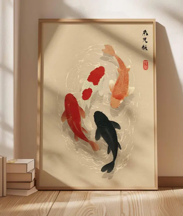 [40% OFF] [UNFRAMED]     Japanese Koi Fish Poster, Minimalist Asian Wall Art, Zen Water Painting, Japandi Decor, Tranquil Pond Print, Modern Oriental Artwork