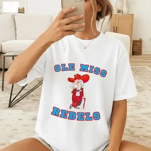 Powder Blue Ole Miss Shirt, Ole Miss Football Graphic Tee Unisex Comfort Tee Vintage Distressed Rebels Tee Retro College Game Day Shirt HV2NK