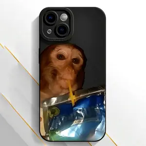 Cute Monkey Pattern Phone Case TPU Soft Silicone Material Full-Coverage Protection & Shock Absorption Fun Monkey Drinking Capri Sun Juice Phone Case Compatible with iPhone 16/15/14/13/12/11 Pro Max Pro Plus Fun Monkey Phone Case