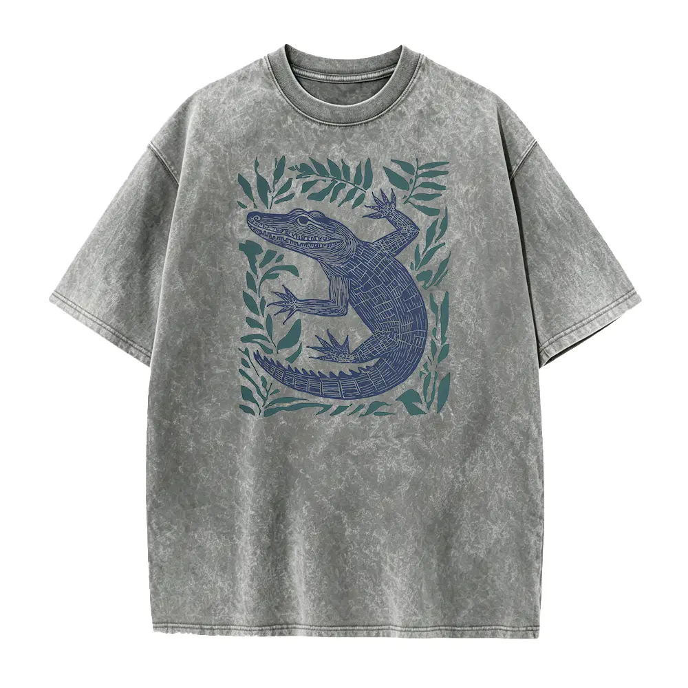Alligator Botanical Graphic Tee, Minimalist Crocodile Wildlife Shirt