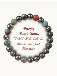 Bloodstone & Hematite Beads Bracelet, Metal Chain Circulation Booster, Street Style Energy Jewelry for Women & Men, Pain Relief