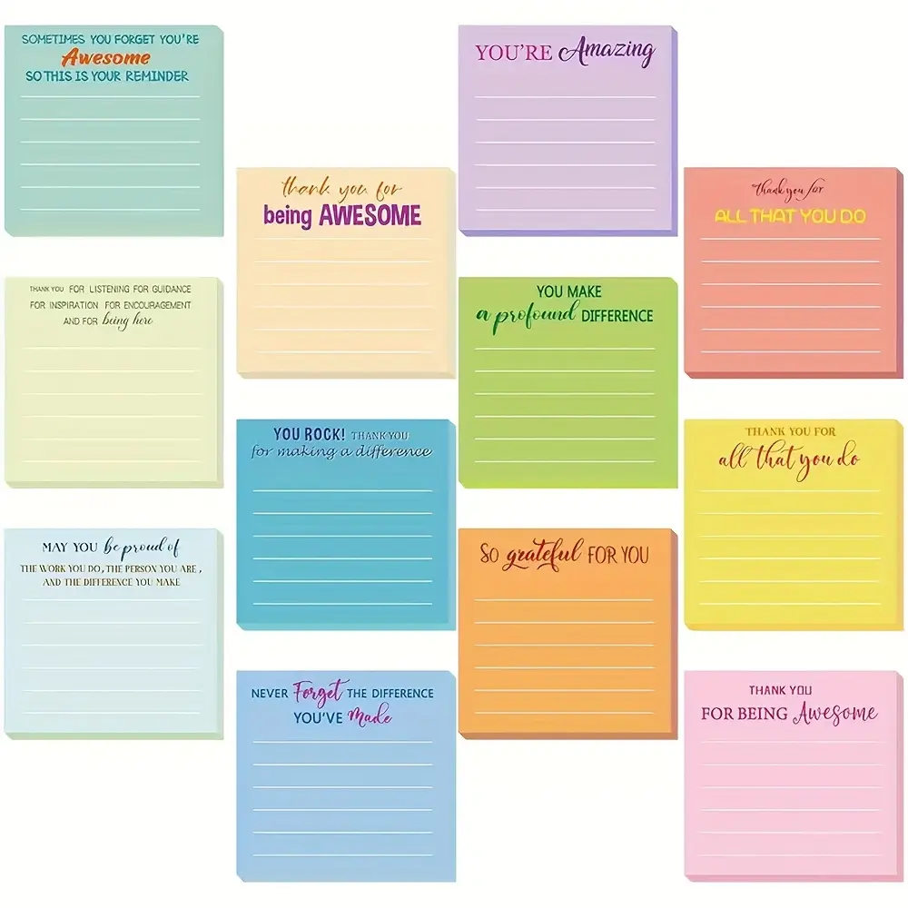 12pcs Employee Appreciation Sticky Notes, Thank You Gifts Bulk Note Pads with Sayings, Awesomeness, Make a Difference, Encouragement, Gratitude, Reminder, Teacher Gift, Mini Pocket Inspirational Notepads
