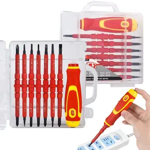 8-Piece Insulated Electrician Precision Screwdriver Set, 14 Blade Types, Professional Buffer Handle, Test Pen Handle, Home Repair Tool Kit