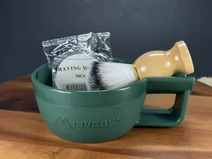 Green Professional Mug, Heavy Duty Barber Shaving Cream Bowl Soap Brush Set