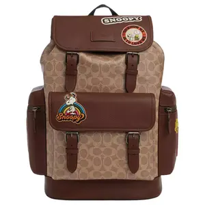 COACH x PEANUTS Sprint 29 Backpack with Hardware and Brand Print on Coated Canvas for Men in Ochre