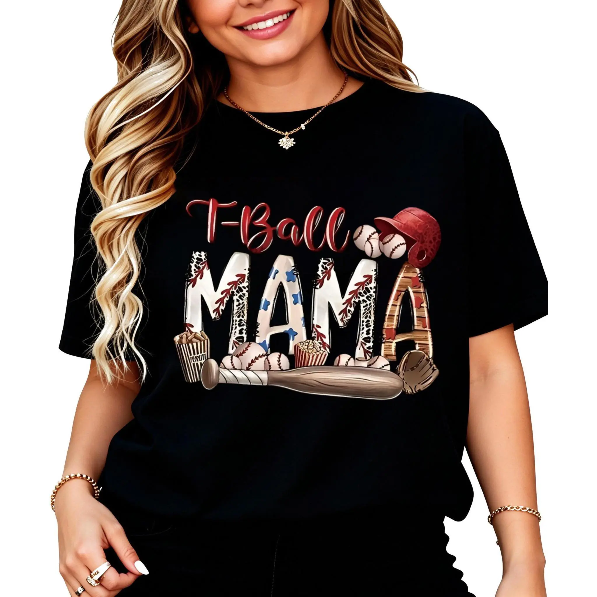 T-Ball Mama Baseball Bat Design T-Shirt Women Men Unisex Cotton Clothing Streetwear