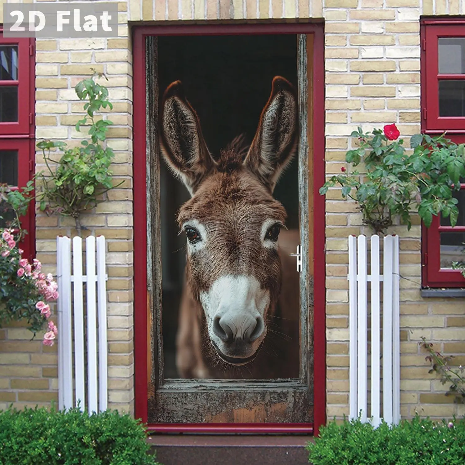 Donkey Pattern Door Sticker, Removable Self Adhesive Door Decal, Decorative Sticker for Home Living Room Bedroom, Ornaments