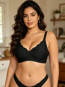 Women's Black jelly bras No Underwire T-Shirt bra Seamless Comfortable Soft Wireless Basic Bridal One Piece Minimalist Everyday Wear with Adjustable Straps Vneck Breathable Slight push up bra