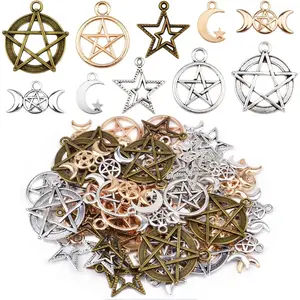 70pcs Mixed Pentacle Star Charms Moon Pentagram Witch Magic Pendants Vintage Alloy Protection Lucky Charms for DIY Necklace Bracelet Earrings Jewelry Making and Crafting