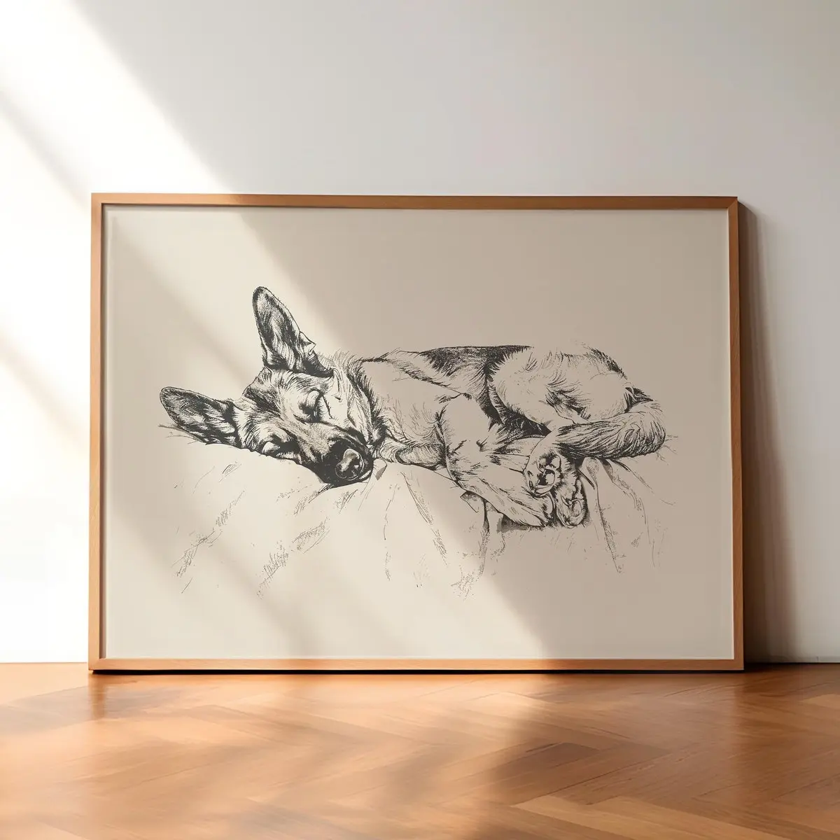 Unframed, Room Decor, German Shepherd Sleeping Print, Antique Vintage Printing, Dog Wall Art 5 size, 8x12 to 27x40 inch