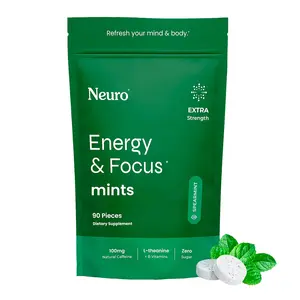 Neuro Extra Strength Energy Caffeine Mints (90 Pieces) - Sugar-Free Nootropic Gum for Energy & Focus with L-theanine, Caffeine, Vitamin B12 & Vitamin B6 - Spearmint Flavor