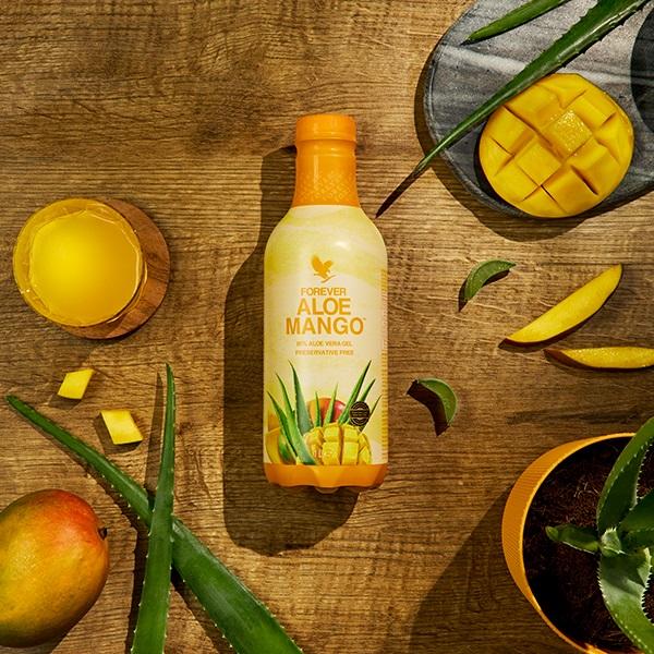 Forever Aloe Mango 4-Pack 90.7% Pure Aloe Vera Gel with Cranberry & Apple Juice Eco-Friendly No Preservatives 100% Recyclable PET Bottle 16.9 Fl Oz Natural Beverage