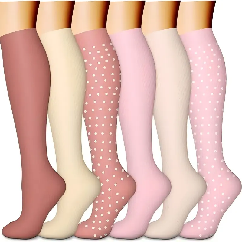 MhzyCaus 6 Pairs Calf Compression Socks for Women & Men – Stop Boring Basics, Viral Patterned & Dots Design, Locked-In Fit, 12-Hour Dry Comfort, Main Character Energy for Work, Travel & Everyday Sports