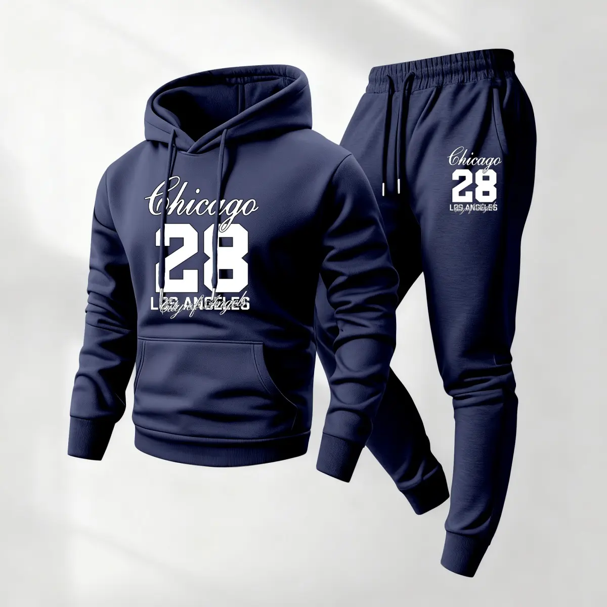 Male 2-Piece Chicago28 Print Hoodie & Full Length Drawstring Sweatpants Sweatsuit Set Outfit, Loose Fit Long Sleeves Casual Athleisure Menswear, Ideal for Gym & Fall Winter Daily Wear, Tracksuit Sweat Suits, Athletic, Mensfashion