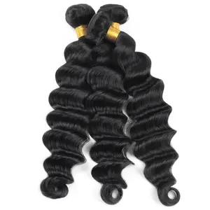 Human hair 3 Bundles Loose Deep Wave 12-30 Inch Natural Black No shedding Tangle Free Glossy Hair bundles