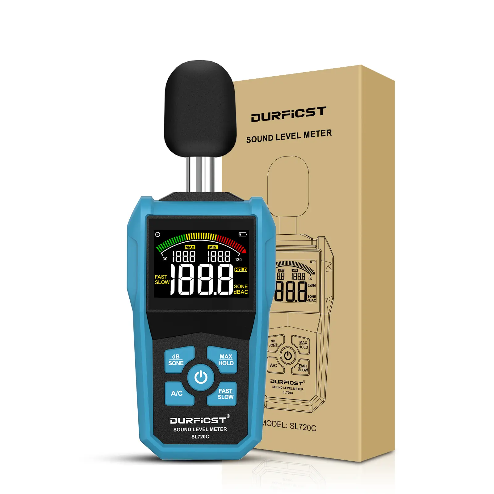 DURFICST SL720C Sound Level Meter with LCD Color Screen & Backlight Portable Decibel Meter for Home & Construction Sites