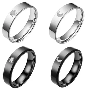 Couples' Moon, Stars, Sun  Ring Set - Heart Set, Titanium Steel, US Size 6-12, 6MM Wide A Perfect Gifts For Lovers, Friends, Boyfriends, Girlfriends, Wife, Husband, Thanksgiving, Independence Day, Holloween, Black Friday, Chrisatmas and New Year   w33