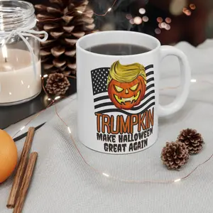 BNB Pumpkin Halloween Mug 11oz 15oz – Funny Pumpkin Face Coffee Mug, Make Halloween Great Again Cup, Spooky Season Tea Mug, Political Parody Halloween Gift, Conservative Republican Coffee Cup for Men Women
