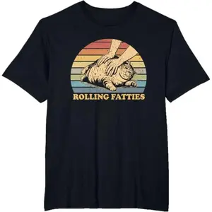 Humorous Cat Rolling Fatties T-Shirt for Adults and Kids Featuring Cartoon Animal Design