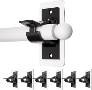 6 Pack Self Adhesive Rod Brackets, No Drill Needed Curtain Rod Holders, Nail Free Stick on Curtain Rod Hooks, Curtain Hangers for Bathroom, Bedroom, Livingroom, Hold up to 20lbs on Smooth Surface