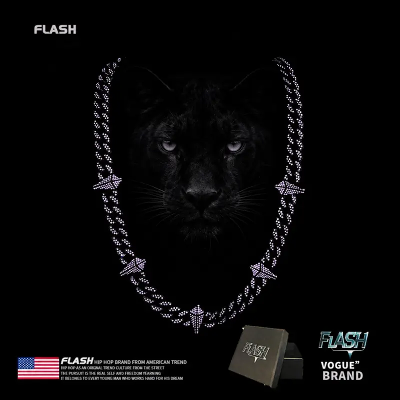 FLASH black Panther Spike Iced Cuban Link Chain Necklace, Bold Hip Hop Statement Jewelry, 4 Color Options, Unisex Gift